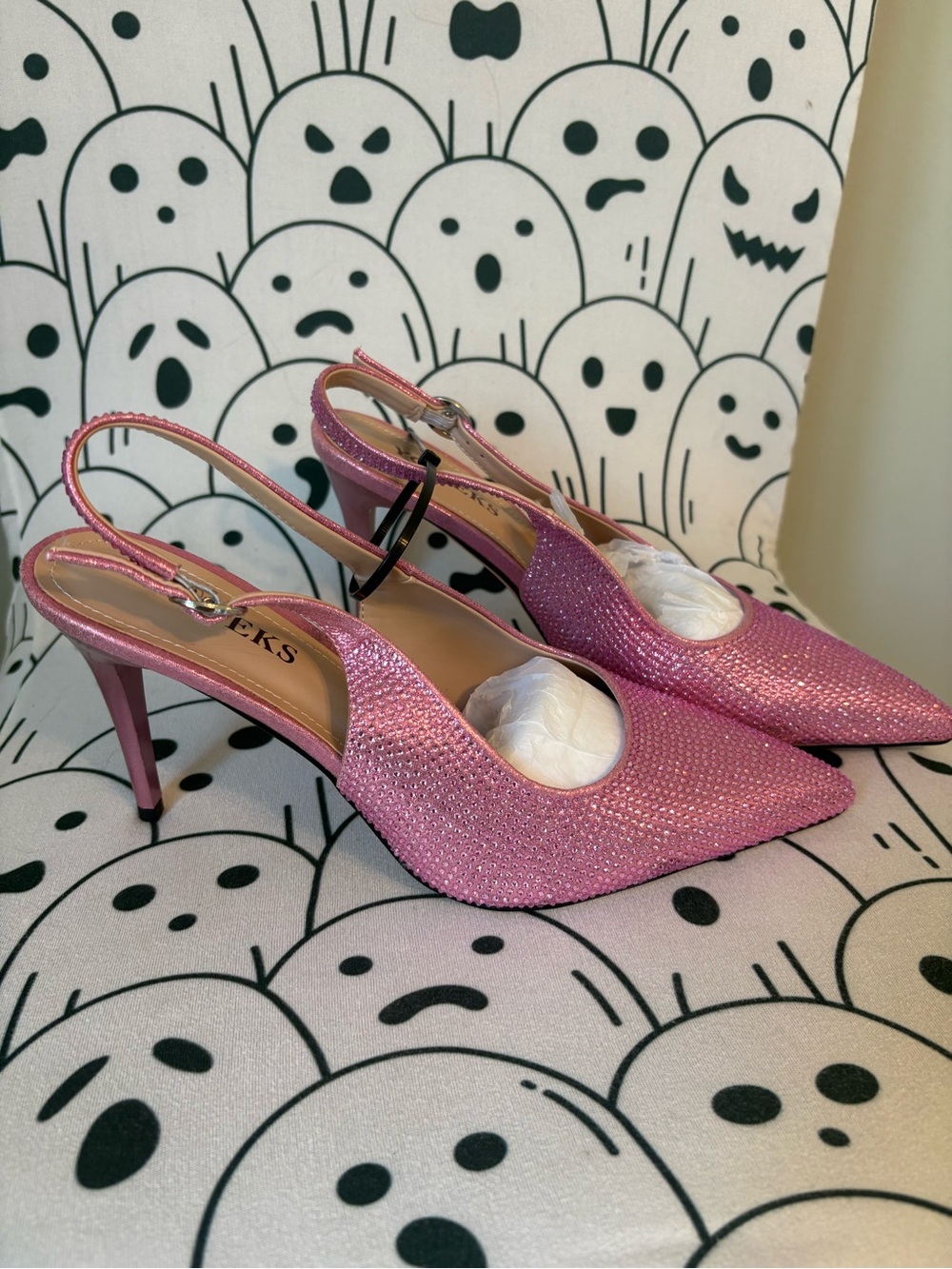 Embellished Pink Slingback Pointed-Toe Heels